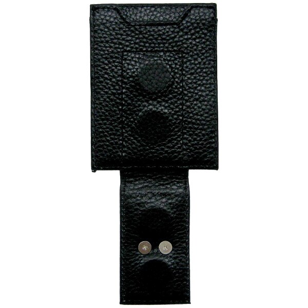 black pebble leather wallet with magnetic flap open